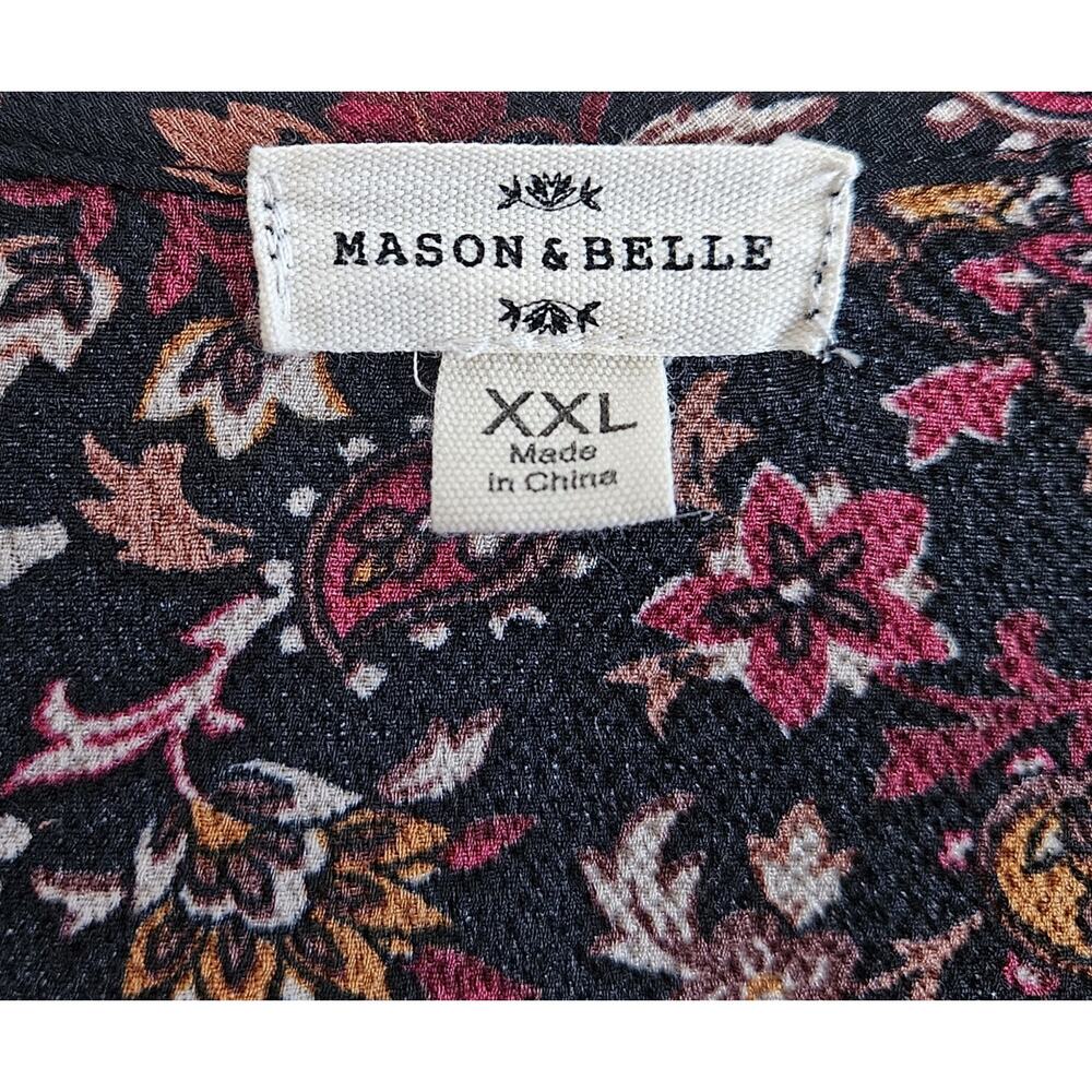 MASON & BELLE XXL 2X Blouse Button Up Dark Floral Ruffle Collar Long Sleeve 46" - Picture 3 of 7